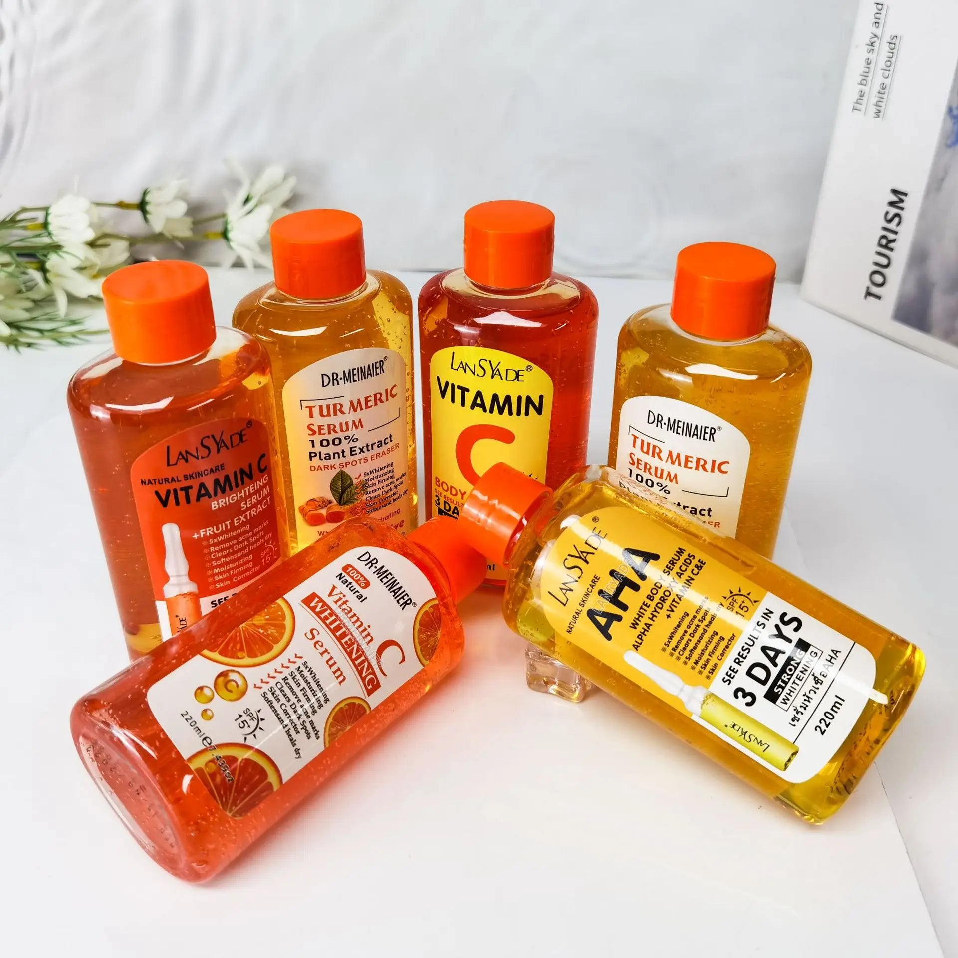 Sérum liquide Original pour le visage, Essence de vitamine C AHA, éclaircissant, hydratant, curcuma, réparateur, Anti-vieillissement, Lifting, soins pour la peau, 220ml