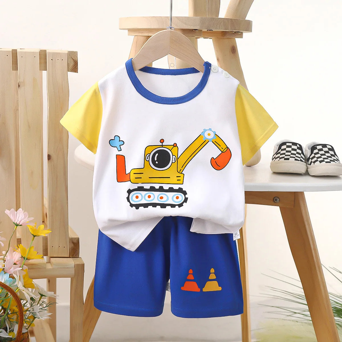 1 ensemble de vêtements d'été en pur coton pour enfants, costumes à manches courtes, à la mode, T-Shirts + Shorts pour garçons et filles, tenues pour enfants