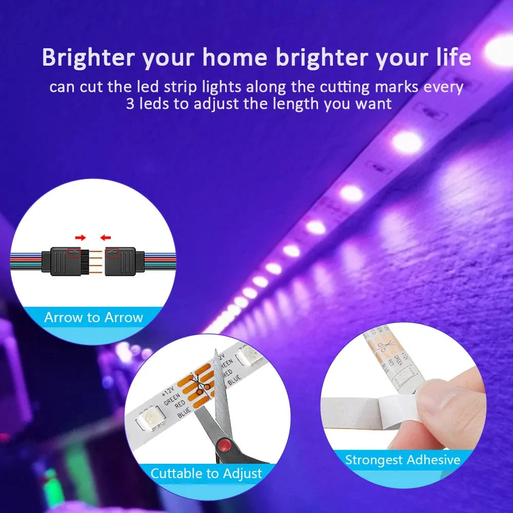 5V USB RGB 5050 LED strip light, Bluetooth app control, suitable for decorating bedrooms and children's rooms
