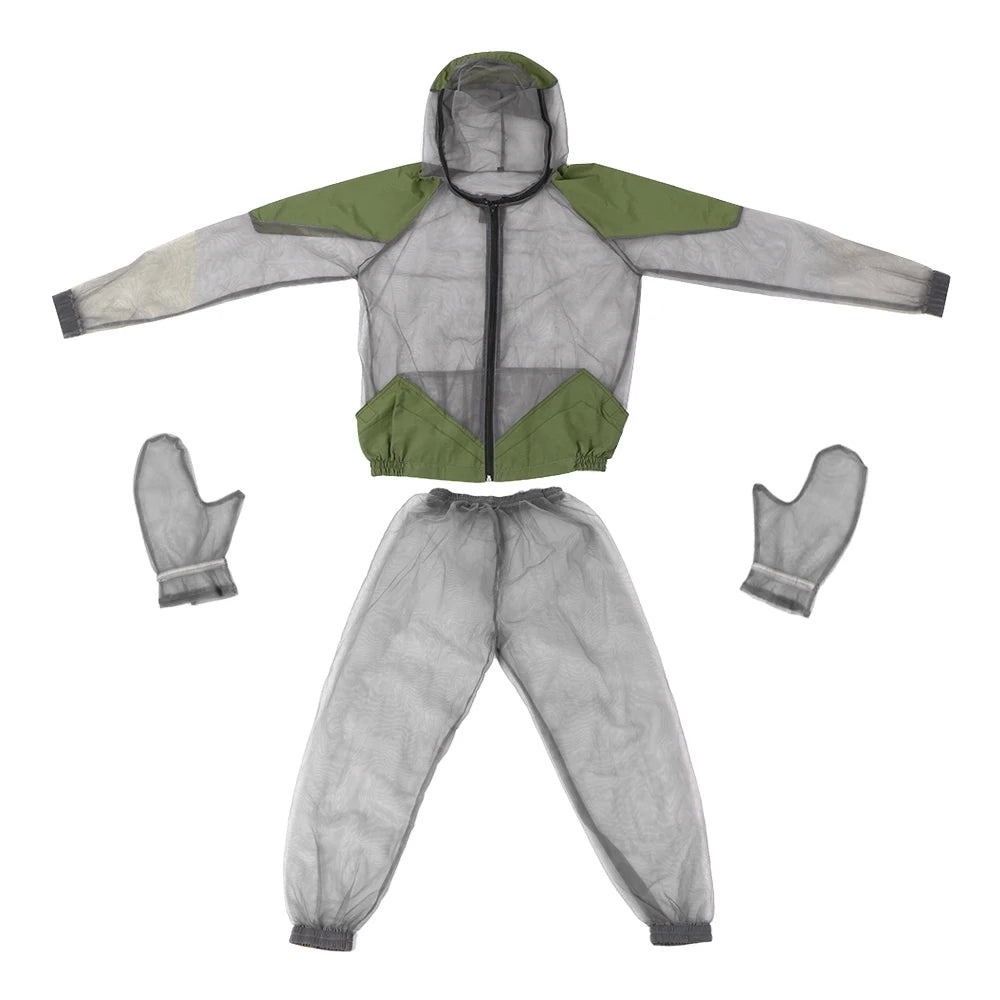 Outdoor mosquito-repellent jacket, Olympic-sized mesh hooded jacket, fishing and camping jacket, insect protection, mesh shirt, gloves and pants