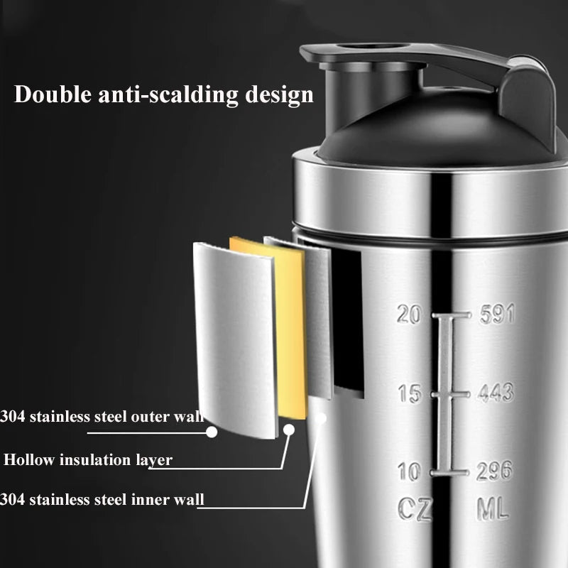 Tasse de secoueur de protéines en acier inoxydable, tasse de sport de Fitness Portable, Shakers de Nutrition, bouteilles d'eau, tasse d'eau, Shakers portables