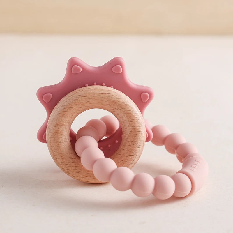 Anneau de dentition en Silicone pour bébé, 1 pièce, sans BPA, Bracelet en Silicone, feuille, jouets de dentition, anneau en bois, dent d'allaitement, jouets cadeaux pour nouveau-né