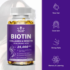 Supplément de biotine au collagène avec hyalurine et kératine-vitamines pour la croissance des cheveux- femmes et hommes-B1B2 B3B6B12-ongles et peau-multi-vitamines