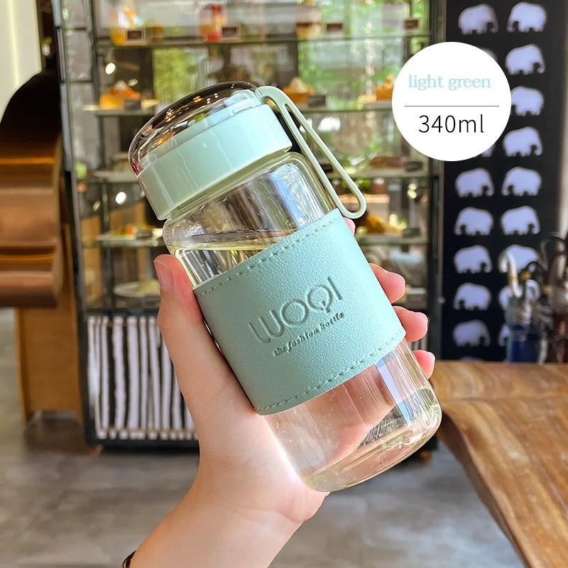 Bouteille en verre Portable de 340ML et 480ML, mignonne, résistante à la chaleur, pour boire de l'eau froide, du jus de thé, avec couvercle à vis, filet filtrant facile à transporter
