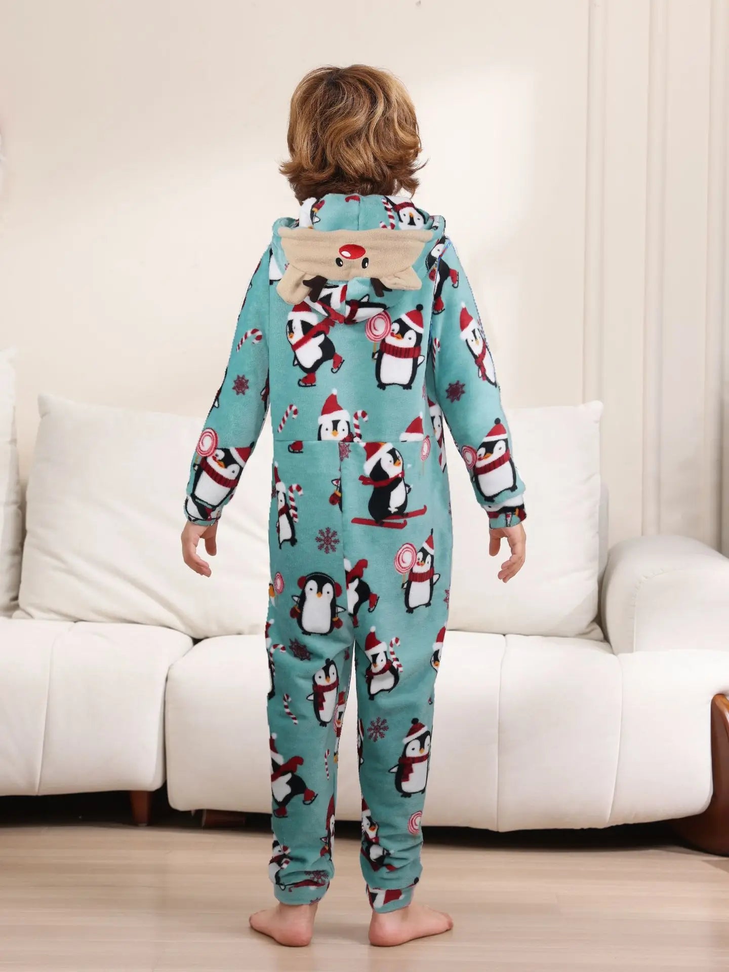 2025 hiver velours chaud doux pyjama famille vêtements de noël ensemble fermeture éclair à capuche combinaison épais ample une pièce costume Homewear Onesie
