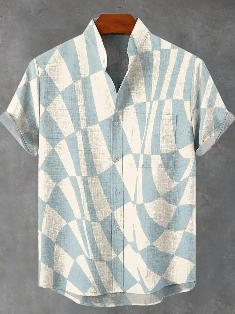 Chemise à manches longues et col montant pour homme, nouvelle collection printemps-automne, impression en 3D, rayures irrégulières