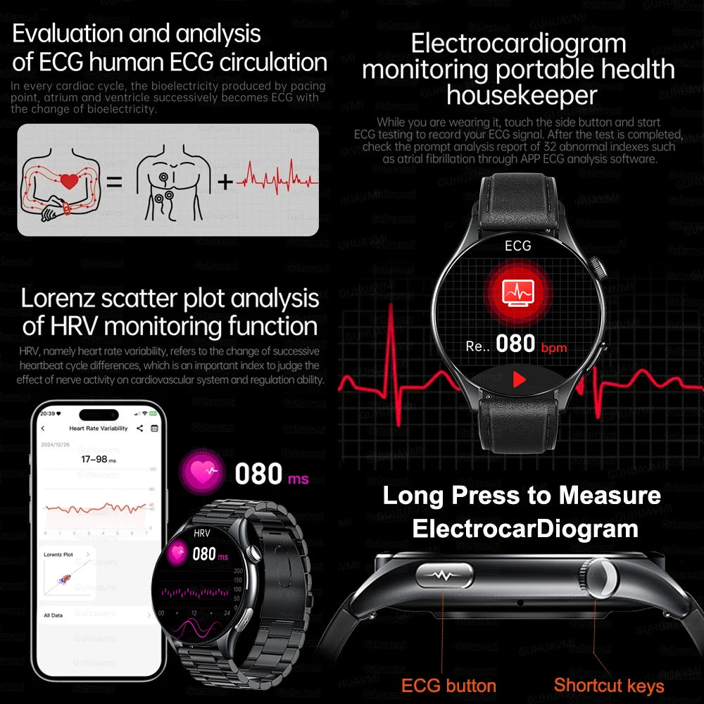 2025New surveillance de la santé acide uric pression artérielle oxygène sanguin analyse du corps montre intelligente ECG + PPG horloge montres intelligentes hommes pour IOS