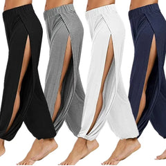 Femmes mode pantalons de Yoga taille haute fente jambe large Haren pantalon Leggings de gymnastique décontracté solide creux pantalon d'entraînement salle de sport vêtements de maison