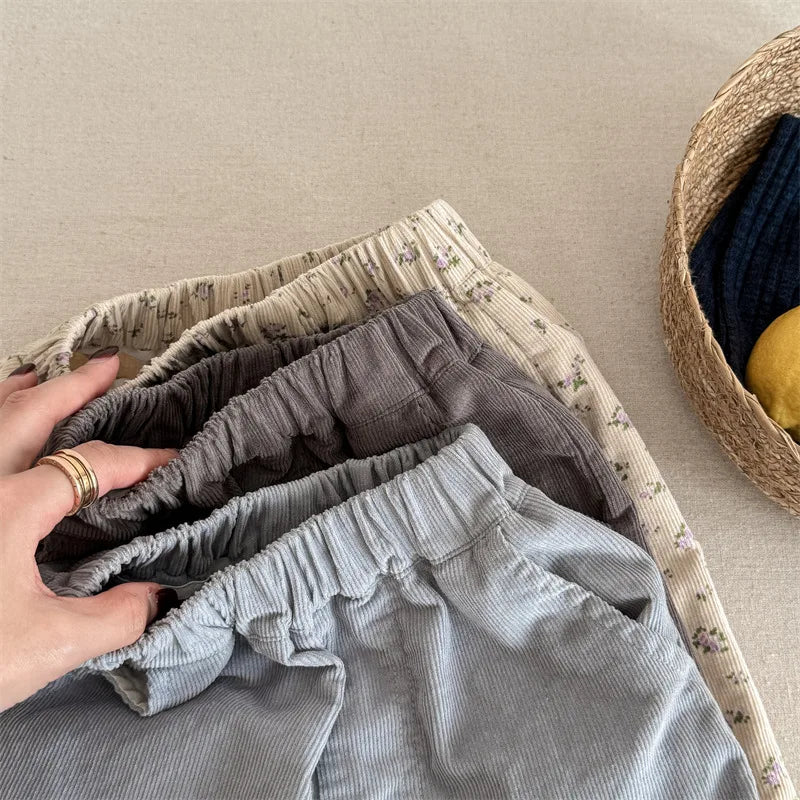Pantalon sarouel en coton pour filles, vêtements décontractés pour enfants, pantalon en velours côtelé pour tout-petits, longueur rinçage, printemps, nouveau, 2025