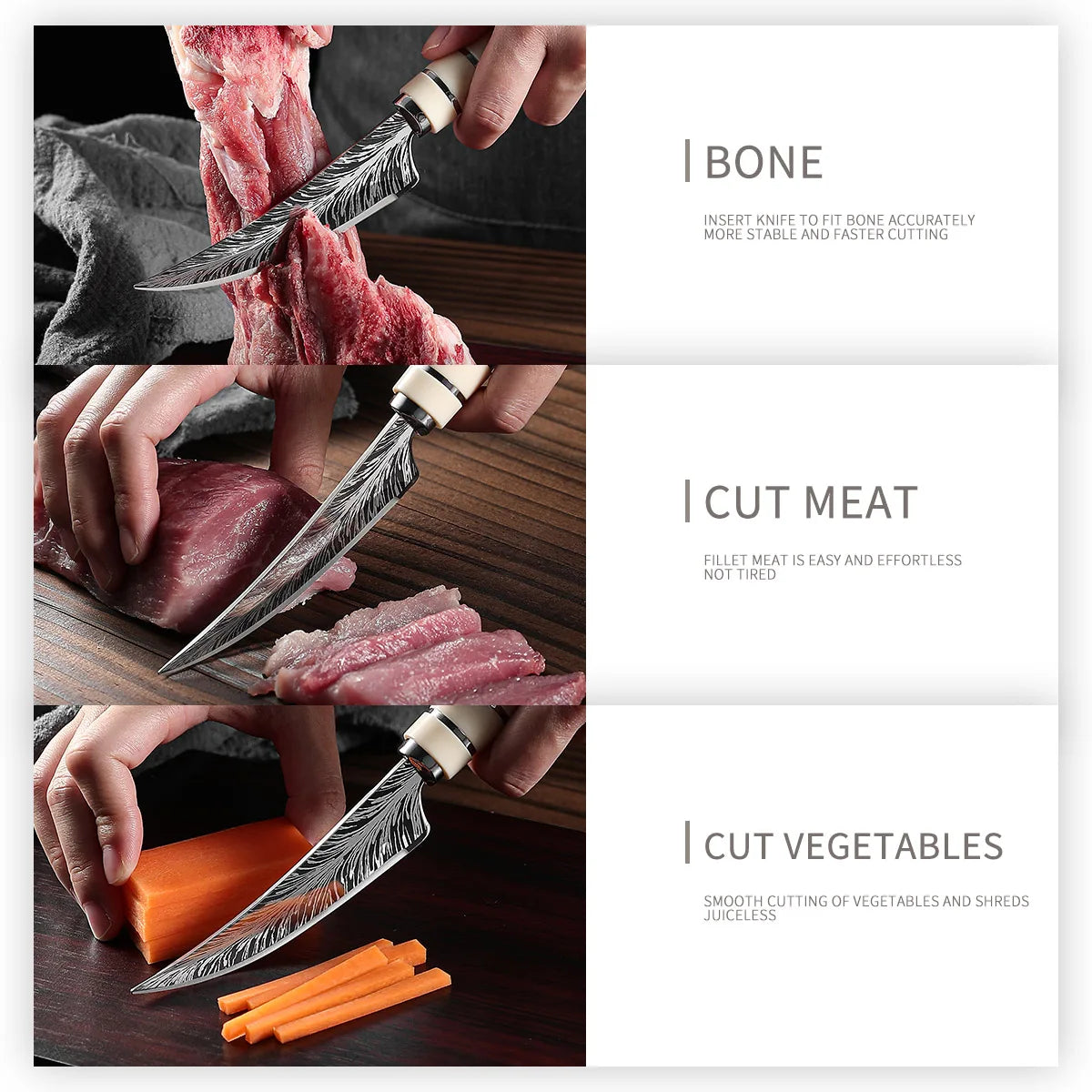 Couteau utilitaire de cuisine en acier inoxydable, avec manche en bois, couteau à Steak, désosage, couteau à viande, couteau à fruits avec couvercle cadeau ﻿
