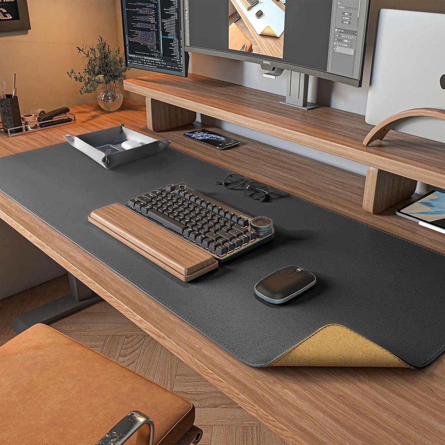 Tapis de bureau en cuir de liège, tapis de bureau pour clavier, grand tapis de souris de jeu, bloc d'écriture de bureau pour le bureau et la maison