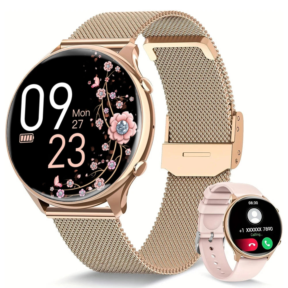 Montre intelligente pour femme avec fonction téléphone, écran tactile HD 1,39 pouces avec moniteur, cycle menstruel, surveillance du sommeil, pedom