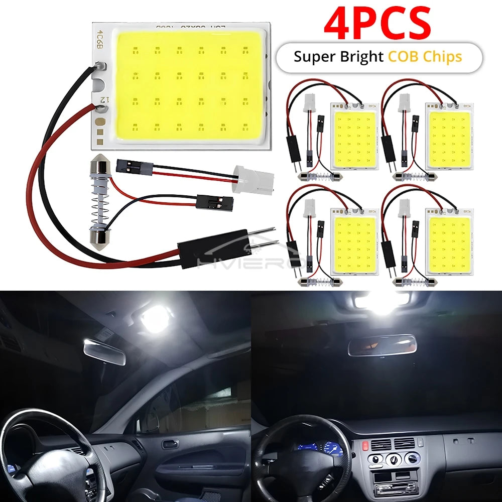 4x Cob 18SMD 24SMD 36SMD 48SMD blanc T10 W5w voiture Led dégagement panneau d'immatriculation lampe Auto intérieur lecture ampoule coffre feston lumière