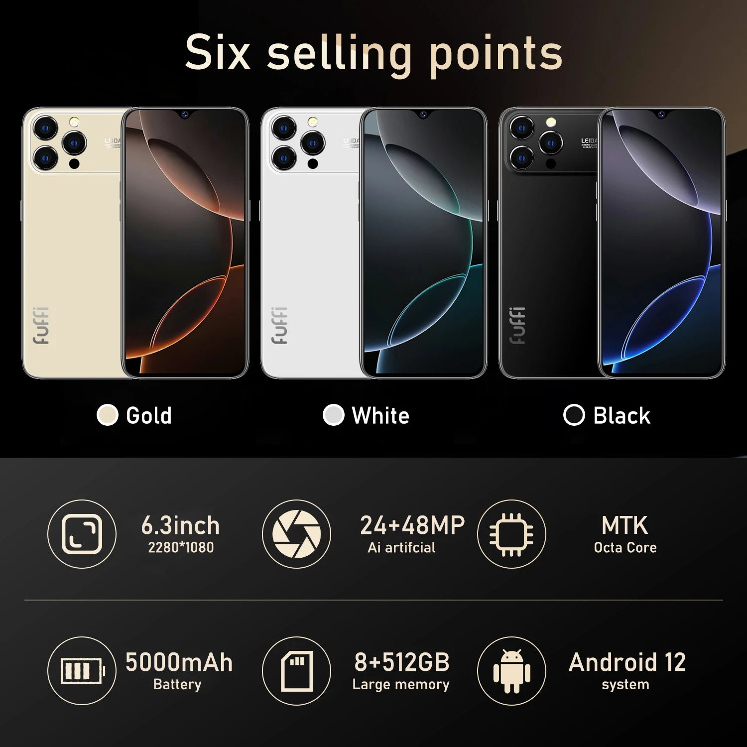 Vision mondiale 17 Pro Max Smartphone 5G Android 12 8GB RAM 512GB ROM 6.3 pouces téléphone 2280x1080HD 24 + 48MP 4 5G réseau téléphone portable