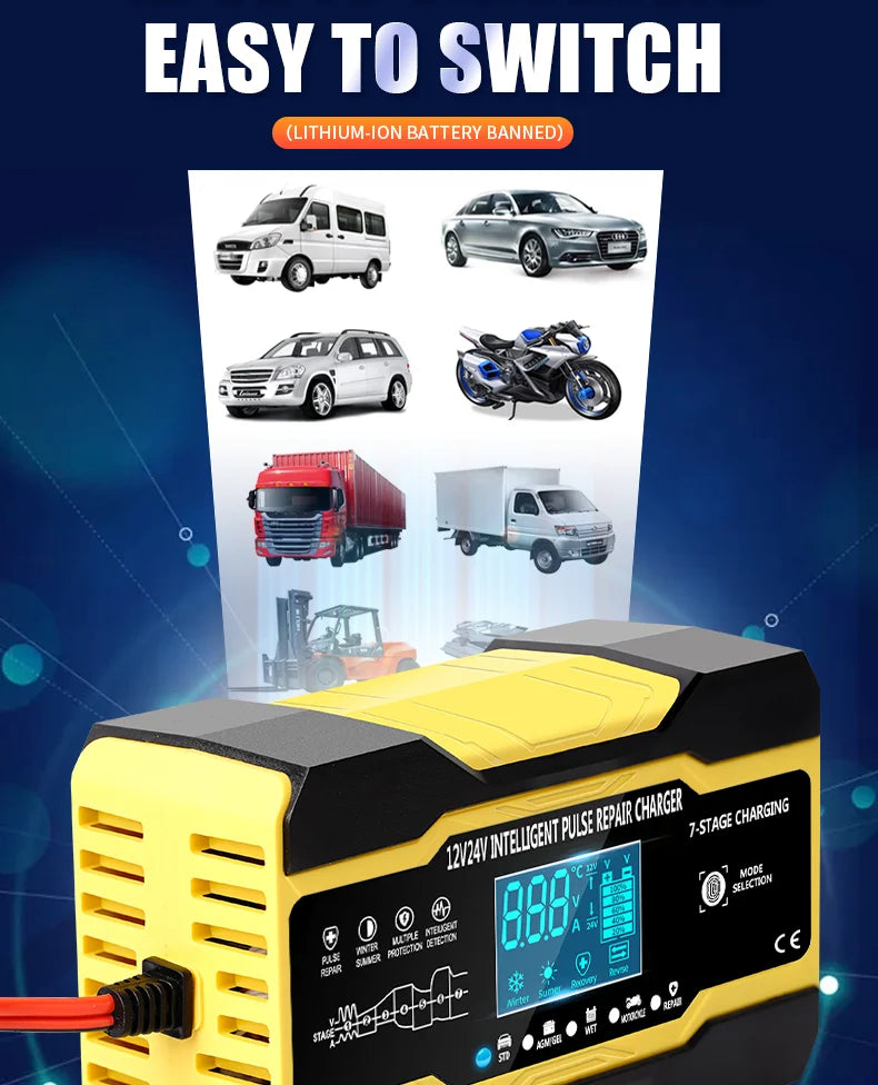 Chargeur de batterie de voiture 5A, chargeur de batterie intelligent 12V/24V, entretien automatique avec compensation de température pour tondeuse de camion