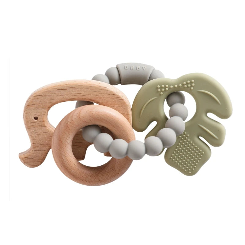 Anneau de dentition en Silicone pour bébé, 1 pièce, sans BPA, Bracelet en Silicone, feuille, jouets de dentition, anneau en bois, dent d'allaitement, jouets cadeaux pour nouveau-né