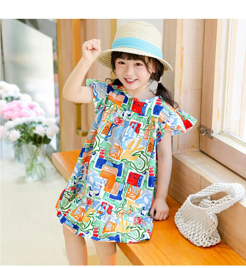 Robes d'été pour filles, 100 % coton, vêtements pour enfants, tenue de princesse de fête, à la mode, motif floral, robes de plage
