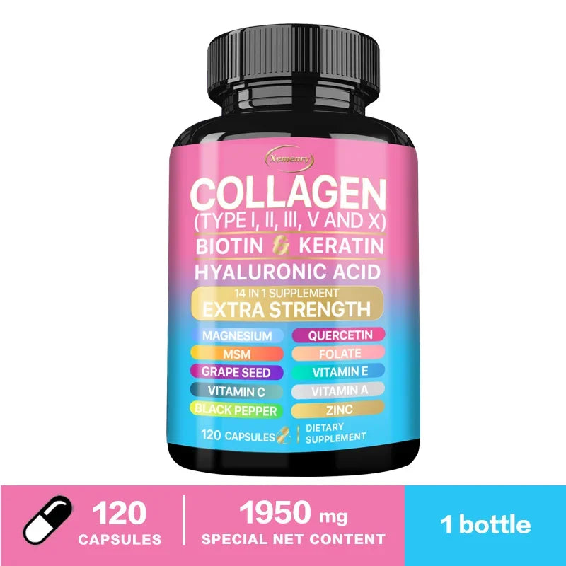 Supplément de collagène - Maintaine le bien-être global, soutient les soins de la peau, les ongles, les cheveux, les antioxydants et le système immunitaire