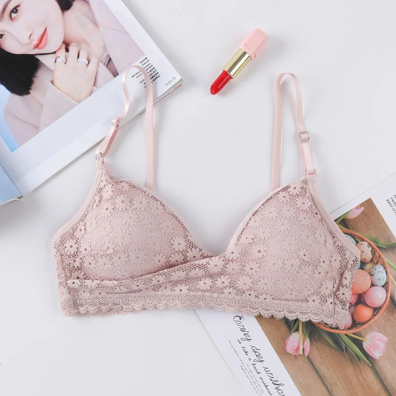 Soutien-gorge en dentelle florale sans fil Bralette soutien-gorge Push Up pour femmes col en v brassière femme sous-vêtements rembourrés Lingerie Sexy intimes