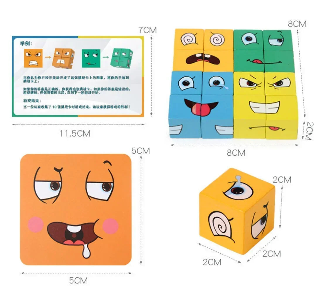 Cube visage changeant bois Puzzle blocs de construction jeu de société Montessori Expression blocs en bois Blocs pour enfants enfants jouets cadeau