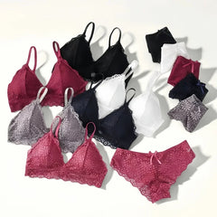 Femmes dentelle florale soutien-gorge culotte ensemble push-up Bralette taille basse slips Sexy ensemble de Lingerie sans fil brassière femme sous-vêtements en dentelle