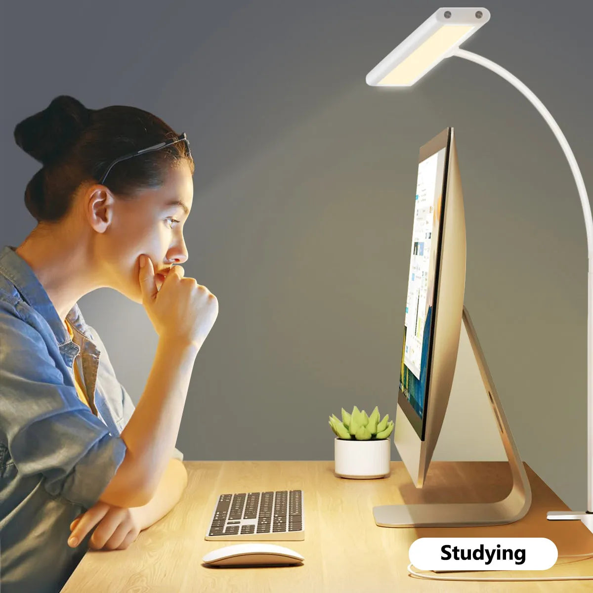 Adjustable flexible gooseneck LED desk lamp, eye-friendly desk lamp, stepless dimming, home office