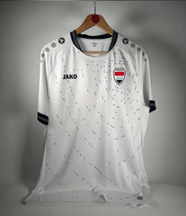 Maillot de football extérieur style Irak 2026, blanc avec bordures noires et motif à pois, haut de sport léger et respirant pour homme