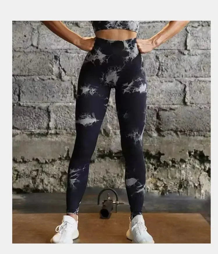 Femmes sans couture cravate colorant Yoga Leggings taille haute Fitness Sexy mode Leggings exercice course levage fesses cyclisme Leggings