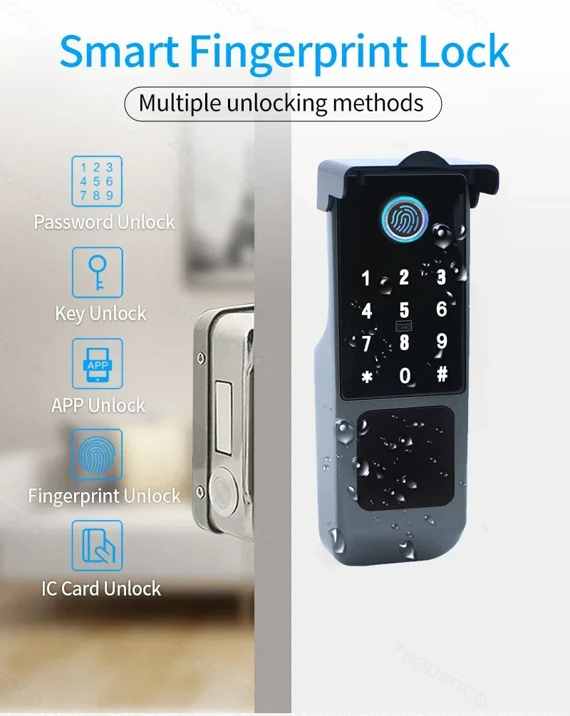 Serrure de porte intelligente électronique sans clé, serrure à empreintes digitales, étanche, Tuya, télécommande WiFi, Bluetooth, carte d'application TTLock, code numérique