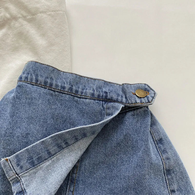 Mode coréenne nouvel été enfants fille jupe short solide taille élastique bouton doux Denim Culotte enfants vêtements polyvalents