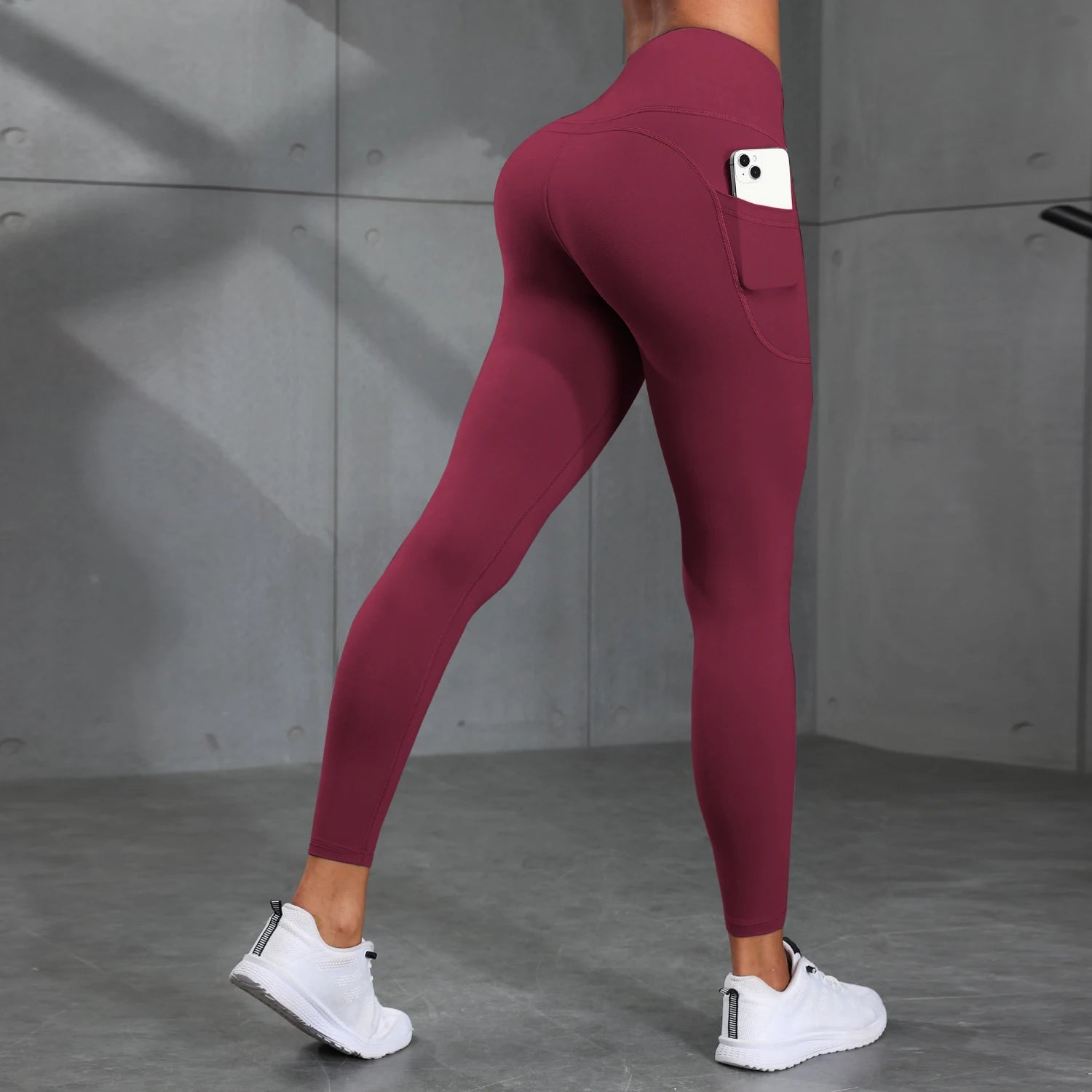 Pantalon de Yoga taille haute de couleur unie pour femmes, avec poches, Leggings de Compression pour le sport, le Fitness, la course à pied