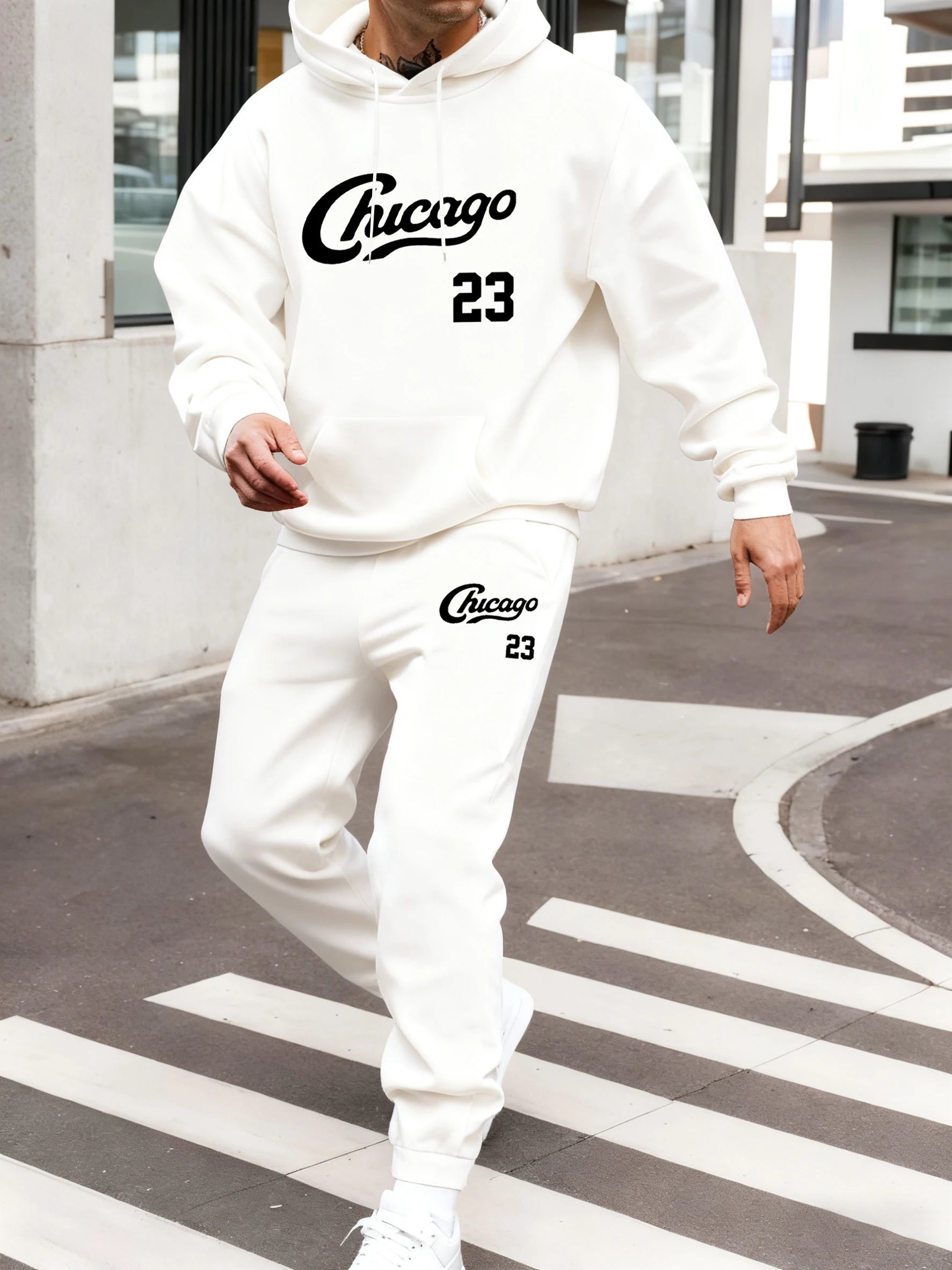 Chicago numéro 23 imprimé ensemble à capuche hommes Sport décontracté sweat poche rue hauts automne polaire pantalons de survêtement tout-Match pantalons confortables
