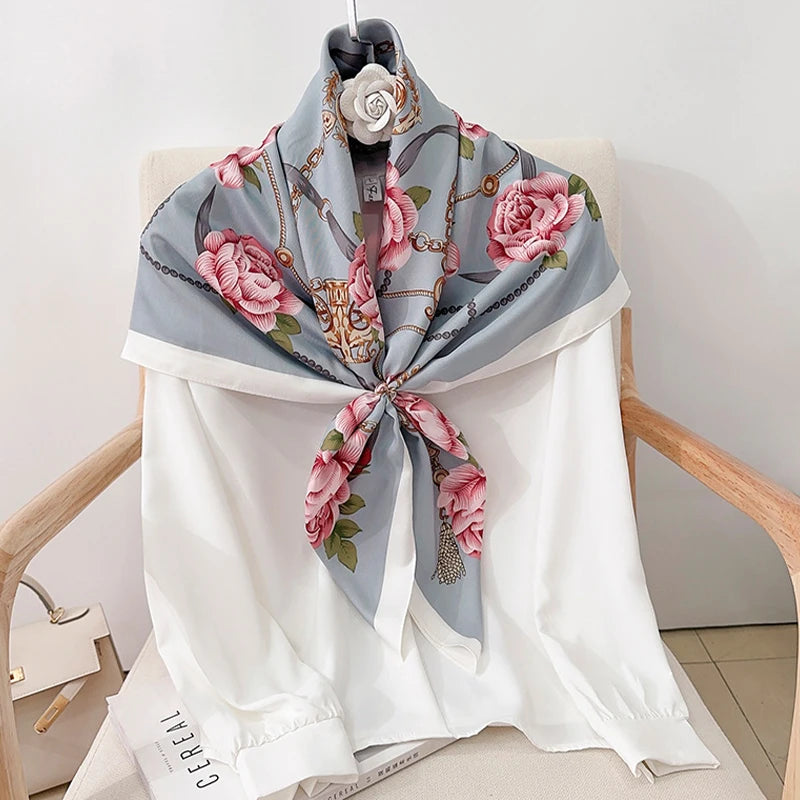 Foulard en sergé de fleurs pour femmes, châle de protection solaire, hijab féminin, enveloppes de cheveux, foulard de la présidence, bandanda, nouveau design