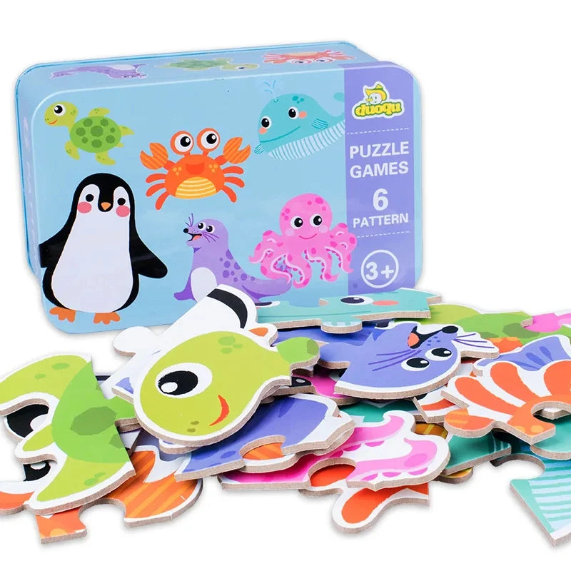 Puzzle en bois pour bébé jouets Montessori dos boîte en fer pour enfants de 2 3 et 4 ans