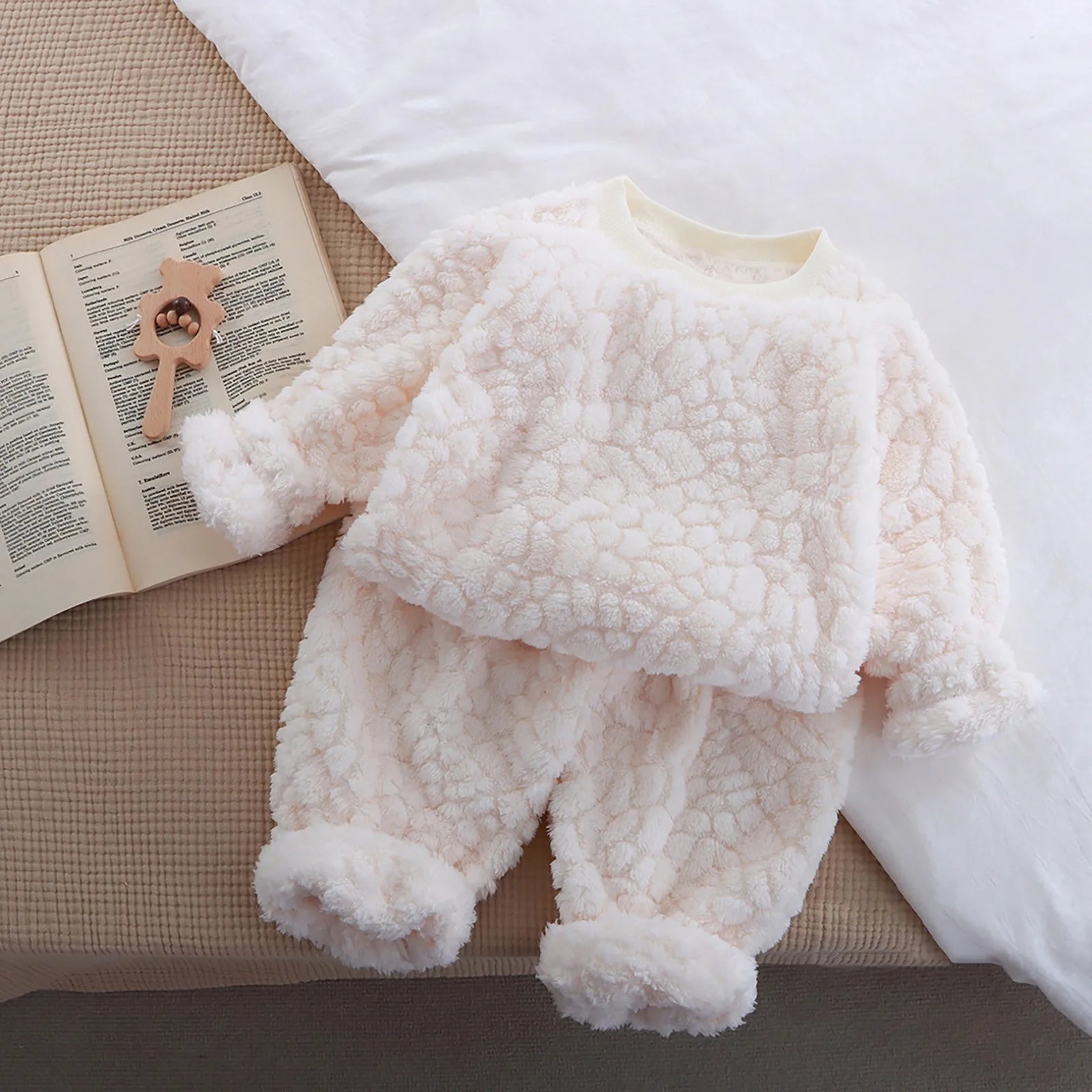 2t filles vêtements flanelle ensemble enfants deux pièces ensemble nouveau fourrure Jacquard ample col rond maison costume enfant en bas âge fille garçon correspondant