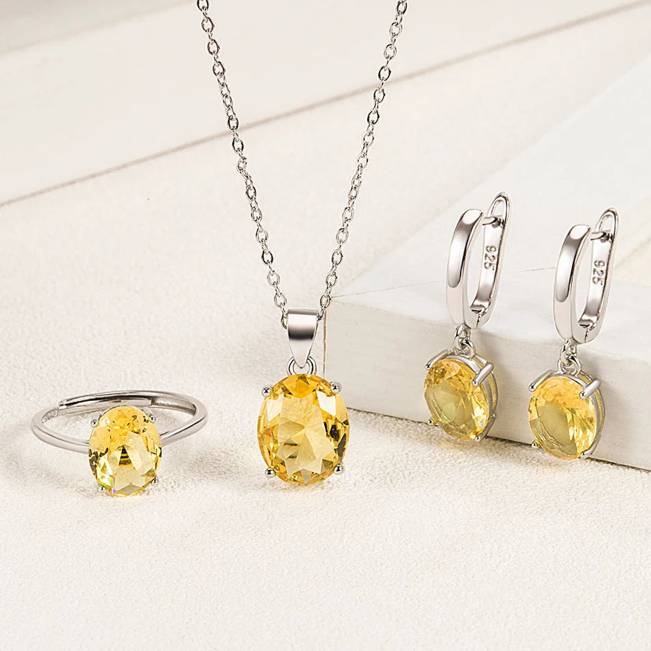 Ensemble de bijoux en argent Sterling 925 pour femmes, bague en Zircon Ellipse, collier, boucles d'oreilles, accessoires de luxe, cadeaux