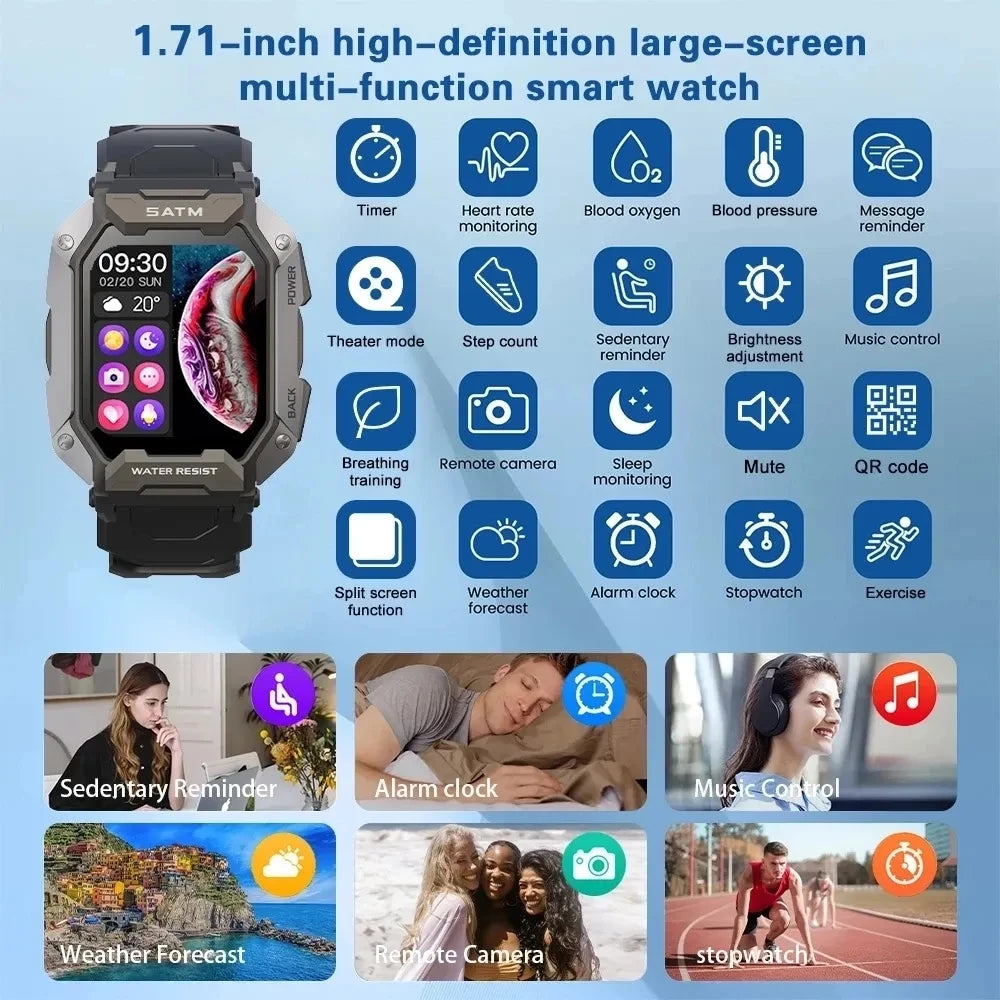 Montre intelligente étanche IP68 Iko pour hommes, horloge intelligente de natation, sports de plein air, suivi de la condition physique, moniteur de santé, montre intelligente pour Android, IOS