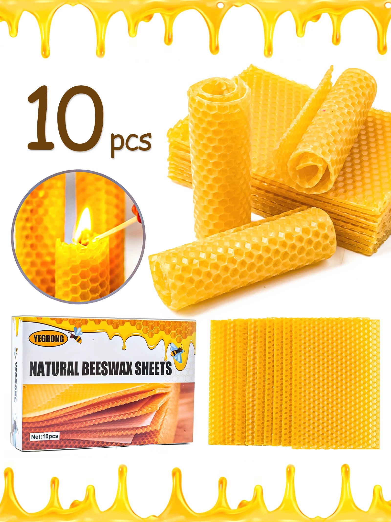 Feuilles de cire d'abeille naturelle en nid d'abeille, 10 pièces, fournitures de fabrication de bougies au miel, feuilles de fond de teint durables pour l'apiculture, outil