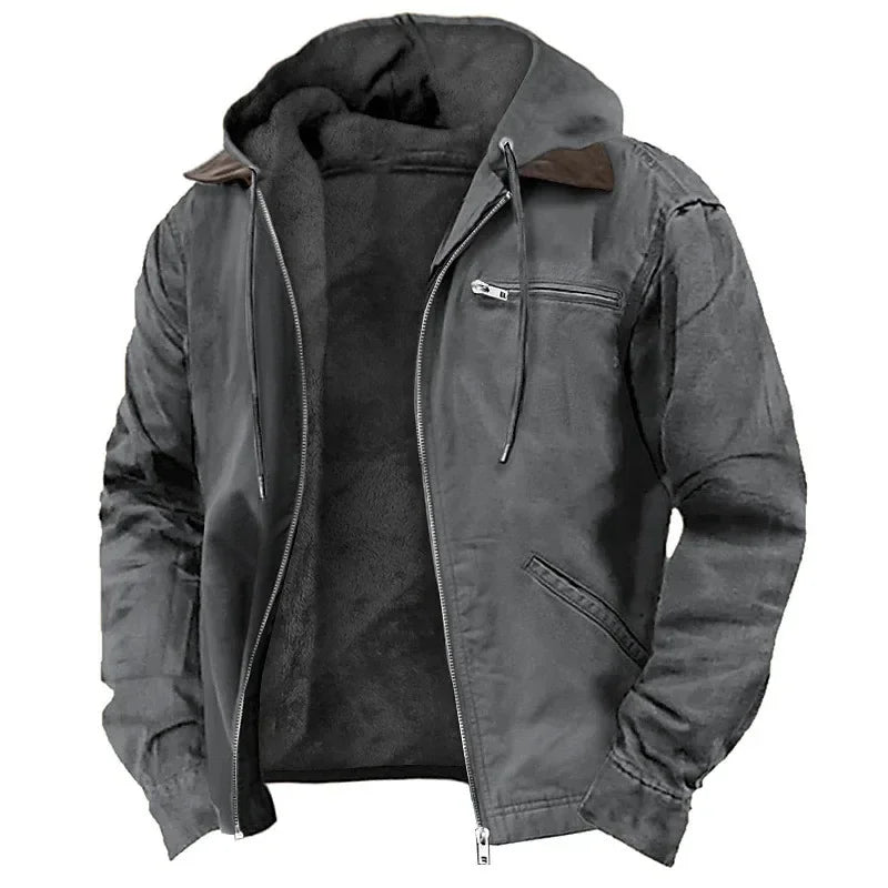 Men's New Fashion Casual Hooded Jacket, Retro Zip-Up Coat, Lightweight Streetwear, Versatile Outerwear for Spring and Autumn