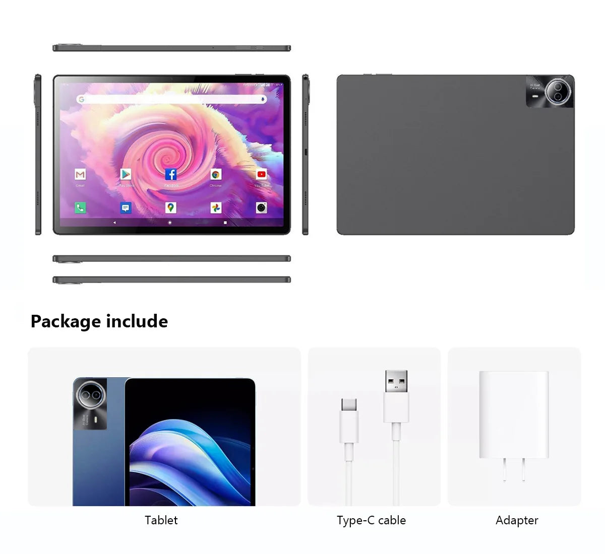 2025 Version mondiale Super grand écran 14 pouces tablette Android 14 4G appel téléphonique 16GB + 512GB tablettes 14 "GPS 5G WiFi FM 12000mAh