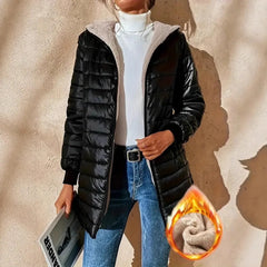 Women's fleece-lined cotton jacket, warm top, loose fit, lightweight, hooded, cotton coat, street style, trendy, autumn/winter