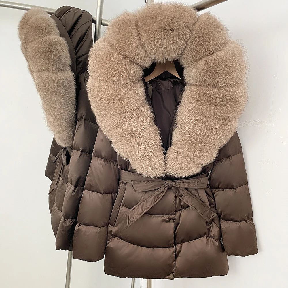 Down Jacket Women Large Fox Fur Hooded Thick Natural Silver Fur Warm Female Parkas Waterproof 2025 Winter 90% Duck Down Coat