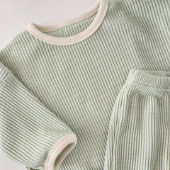 Style coréen enfants vêtements costume gaufre pull + pantalon bébé garçons filles vêtements ensemble printemps automne enfants vêtements costume
