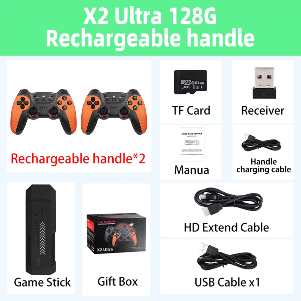 Console de jeu vidéo X2 Ultra, double manette sans fil, jeux rétro, cadeau de Noël, seulement 2.4G, 4K HD30000, 128G