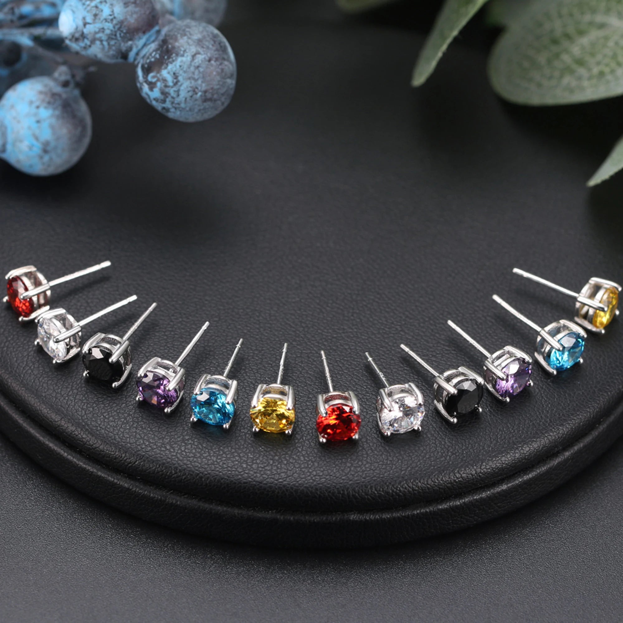Effie Queen 925 boucles d'oreilles en argent Sterling pierre de naissance pour femmes AAA Zircon cubique 12 couleurs boucles d'oreilles mode fille bijoux SE84