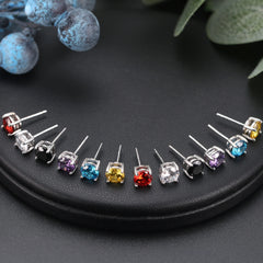 Effie Queen 925 boucles d'oreilles en argent Sterling pierre de naissance pour femmes AAA Zircon cubique 12 couleurs boucles d'oreilles mode fille bijoux SE84