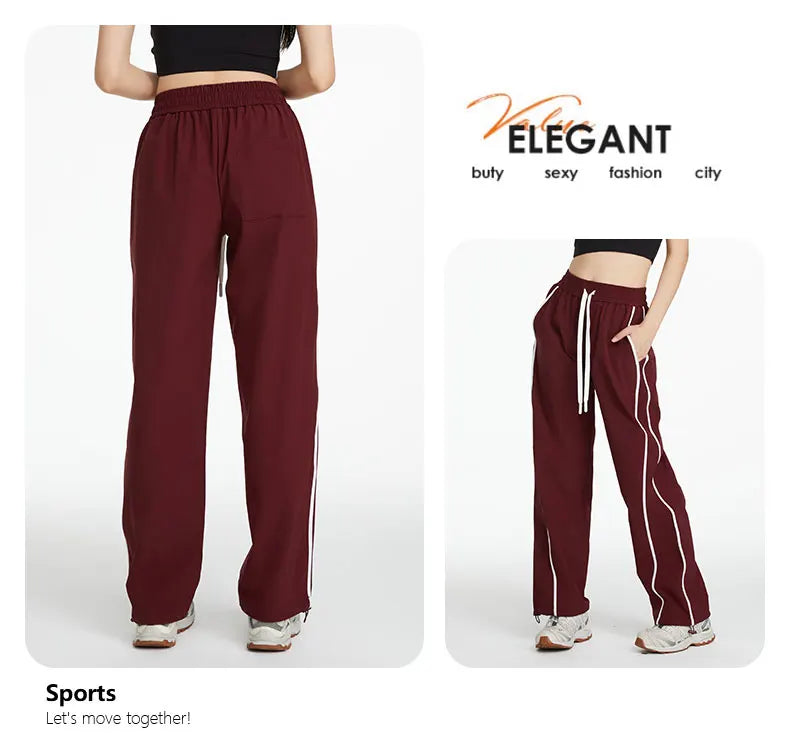 Women's sports pants, cool, windproof, outdoor mountaineering, loose fit, casual, wide legs, quick-drying, sun protection, summer