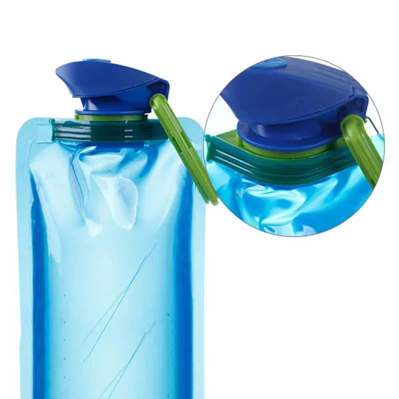 Bouteille d'eau de voyage pliable et réutilisable, en plastique, souple, avec mousqueton