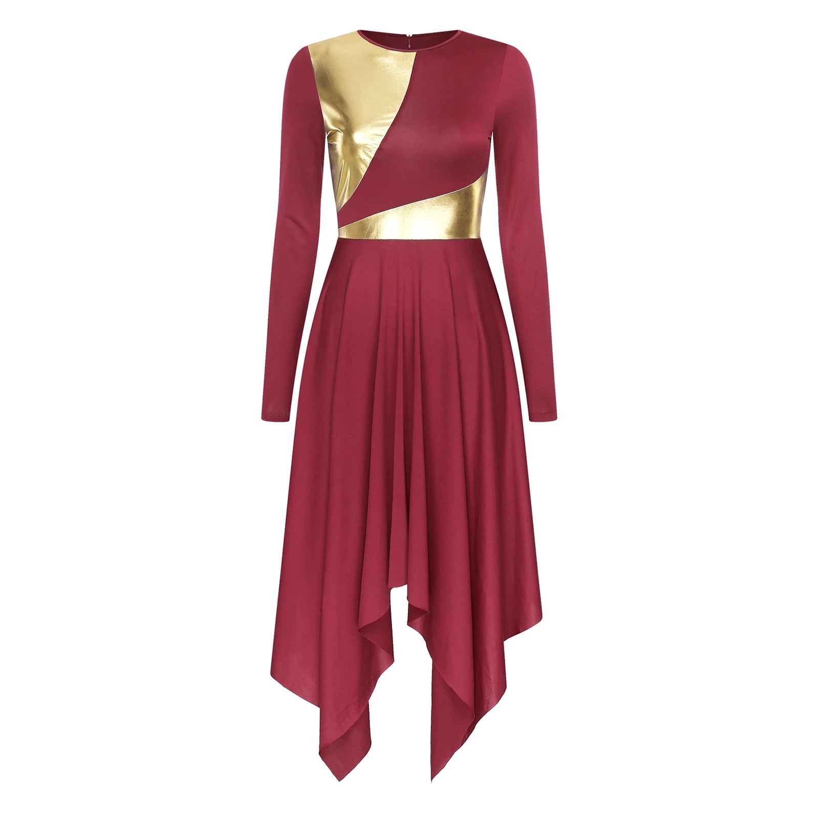 Robe de danse lyrique à manches longues pour femmes, robe à ourlet irrégulier, costume de spectacle liturgique, vêtements de danse modernes, culte de la chorale d'église