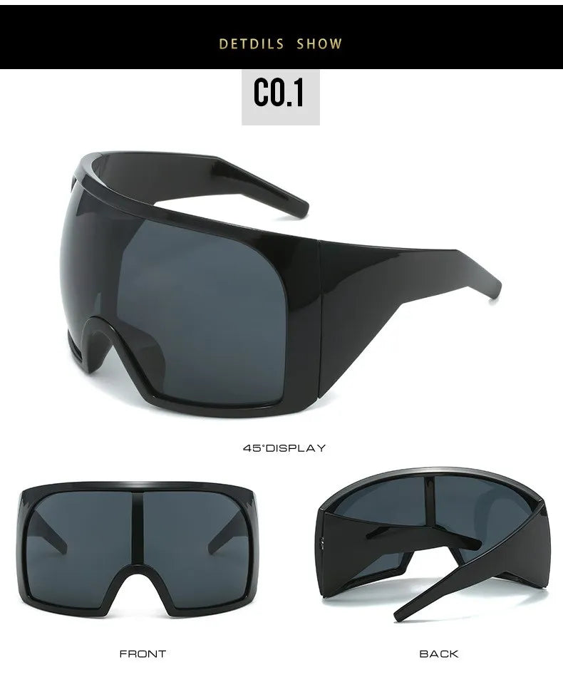 Lunettes de soleil surdimensionnées Punk Shield pour femmes et hommes, grande monture, marque de luxe, masque Steampunk, lunettes de sport pour dames, UV400, 2025